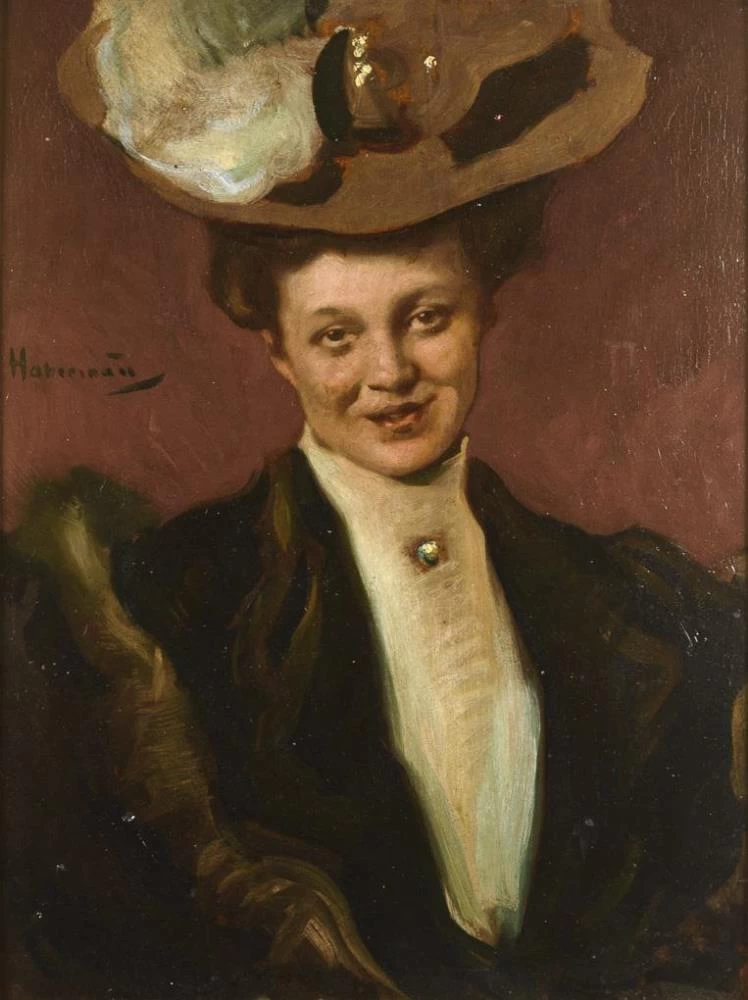 Hugo von Habermann - Ritratto di una signora con cappello